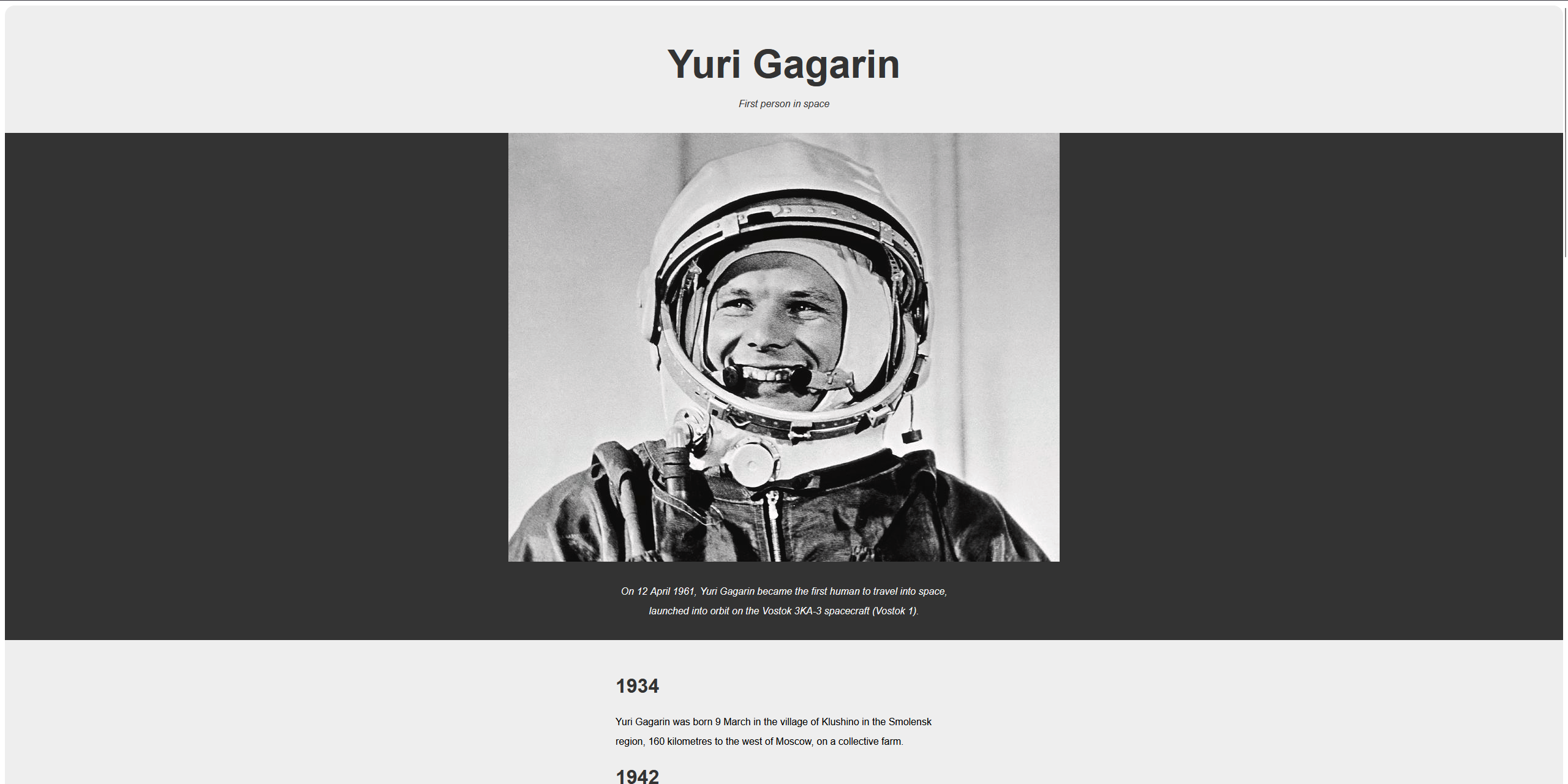 Screenshot of the Tribute Page